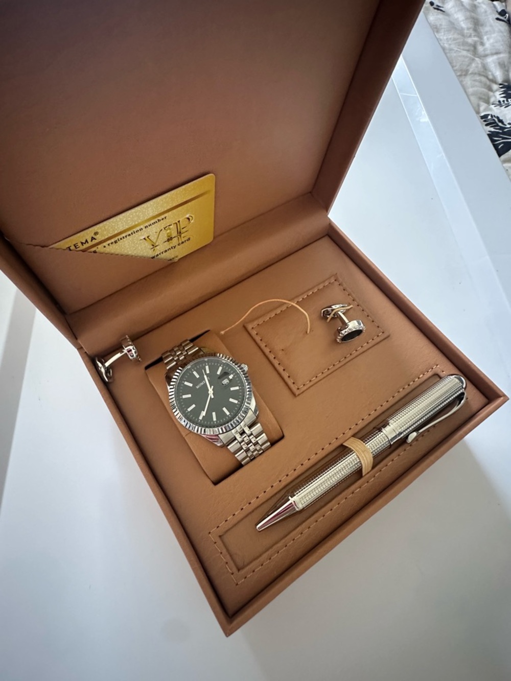 Men's Stainless Steel Watch Gift Set with Black Dial